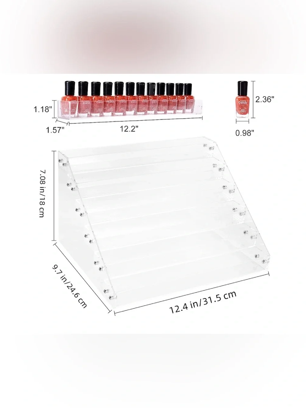 Clear Acrylic 6-Tier Nail Polish Display Rack - Holds Multiple Bottles